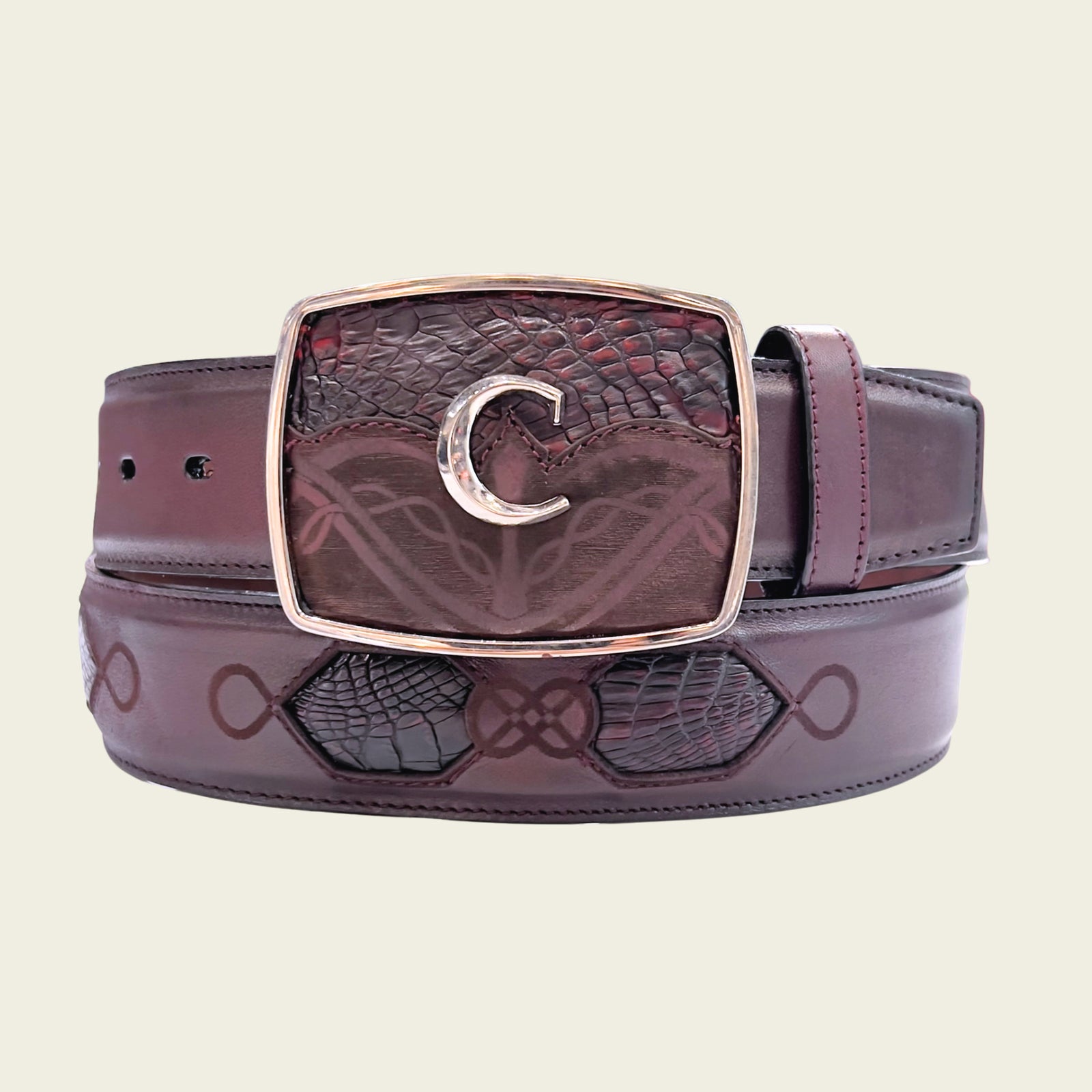 Cuadra Men's Caiman Belly Leather Belt, Cherry