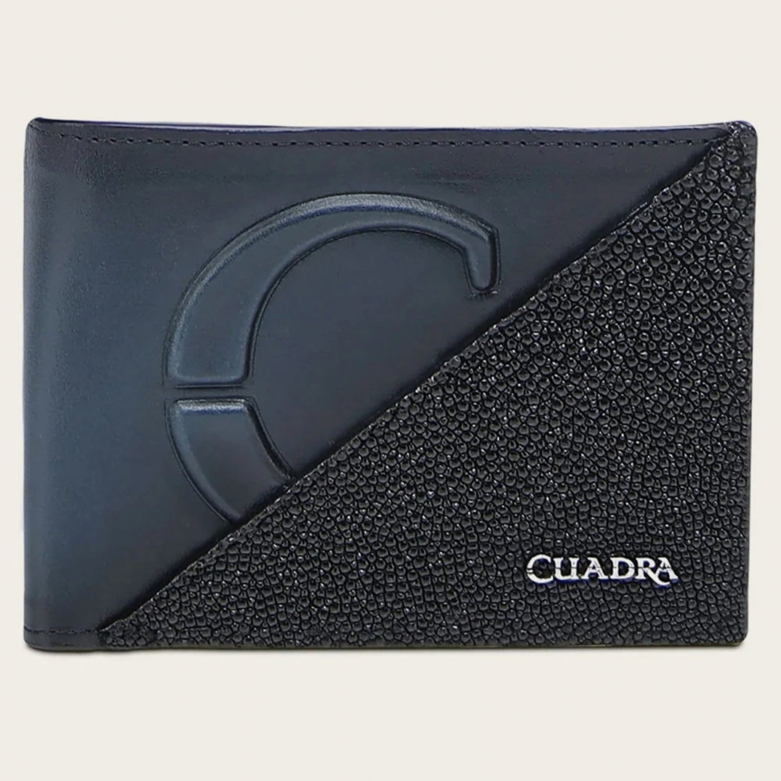 Cuadra Men's Stingray Leather Bifold Wallet, Black/ Blue