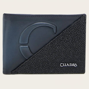 Cuadra Men's Stingray Leather Bifold Wallet, Black/ Blue