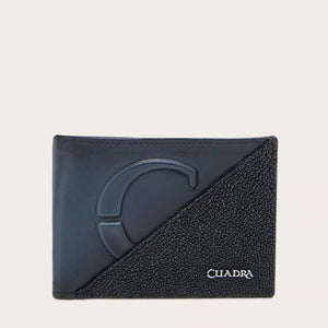 Cuadra Men's Stingray Leather Bifold Wallet, Black/ Blue