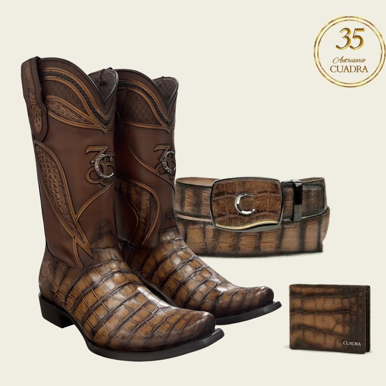 Cuadra Men's Alligator Limited Edition Brown Bundle
