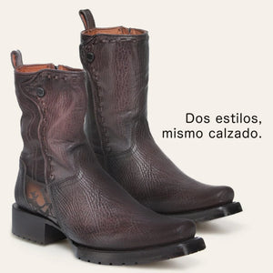 Cuadra Men's Bovine Leather Narrow Square Toe Zipper Boot, Brown
