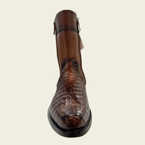 Cuadra Men's Caiman Belly Leather Round Toe Zipper Boot, Copper