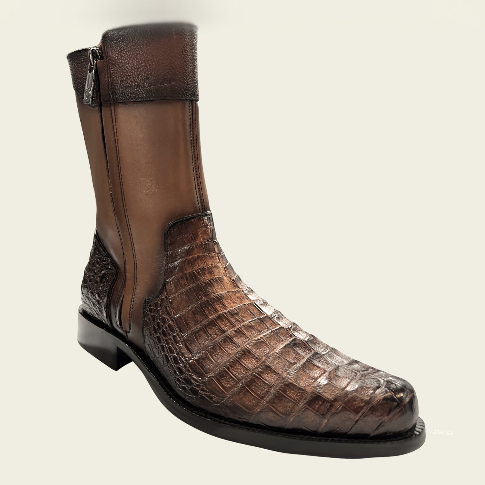Cuadra Men's Caiman Belly Leather Round Toe Zipper Boot, Copper