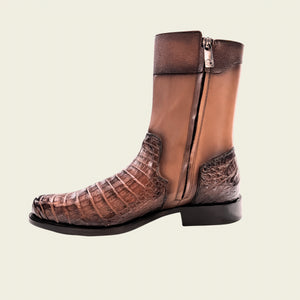 Cuadra Men's Caiman Belly Leather Round Toe Zipper Boot, Copper
