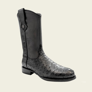 Cuadra Men's Full Quill Ostrich Leather Round Toe Boot, Black
