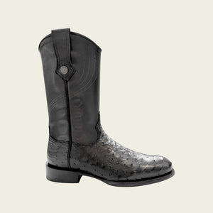 Cuadra Men's Full Quill Ostrich Leather Round Toe Boot, Black