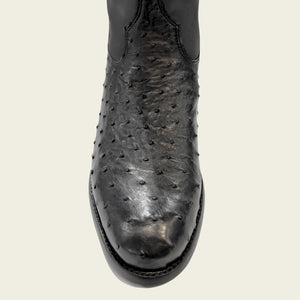 Cuadra Men's Full Quill Ostrich Leather Round Toe Boot, Black