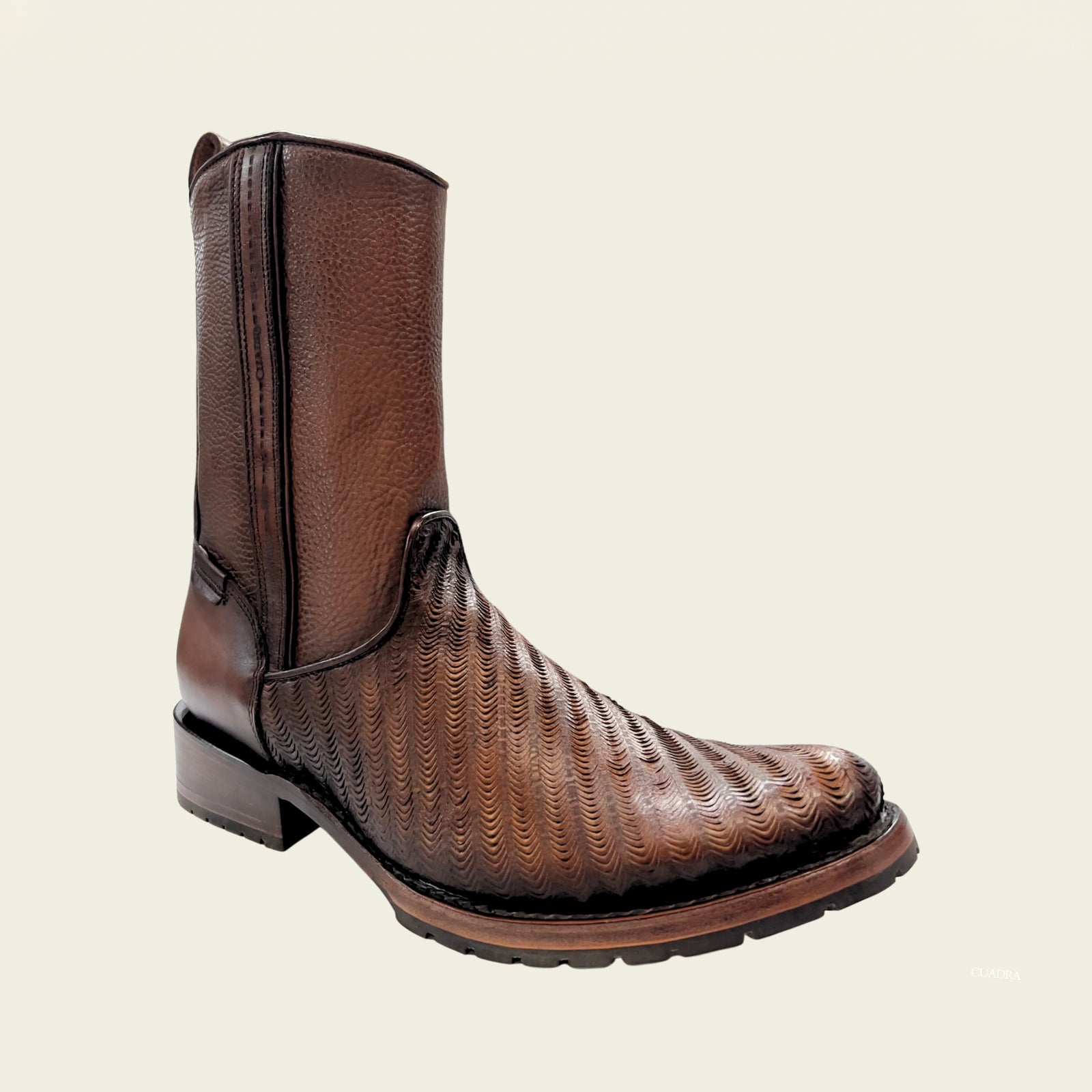 Cuadra Men's Bovine Leather Round Toe Zipper Boot, Brown