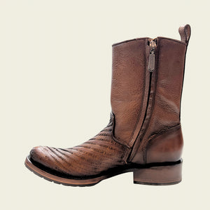 Cuadra Men's Bovine Leather Round Toe Zipper Boot, Brown