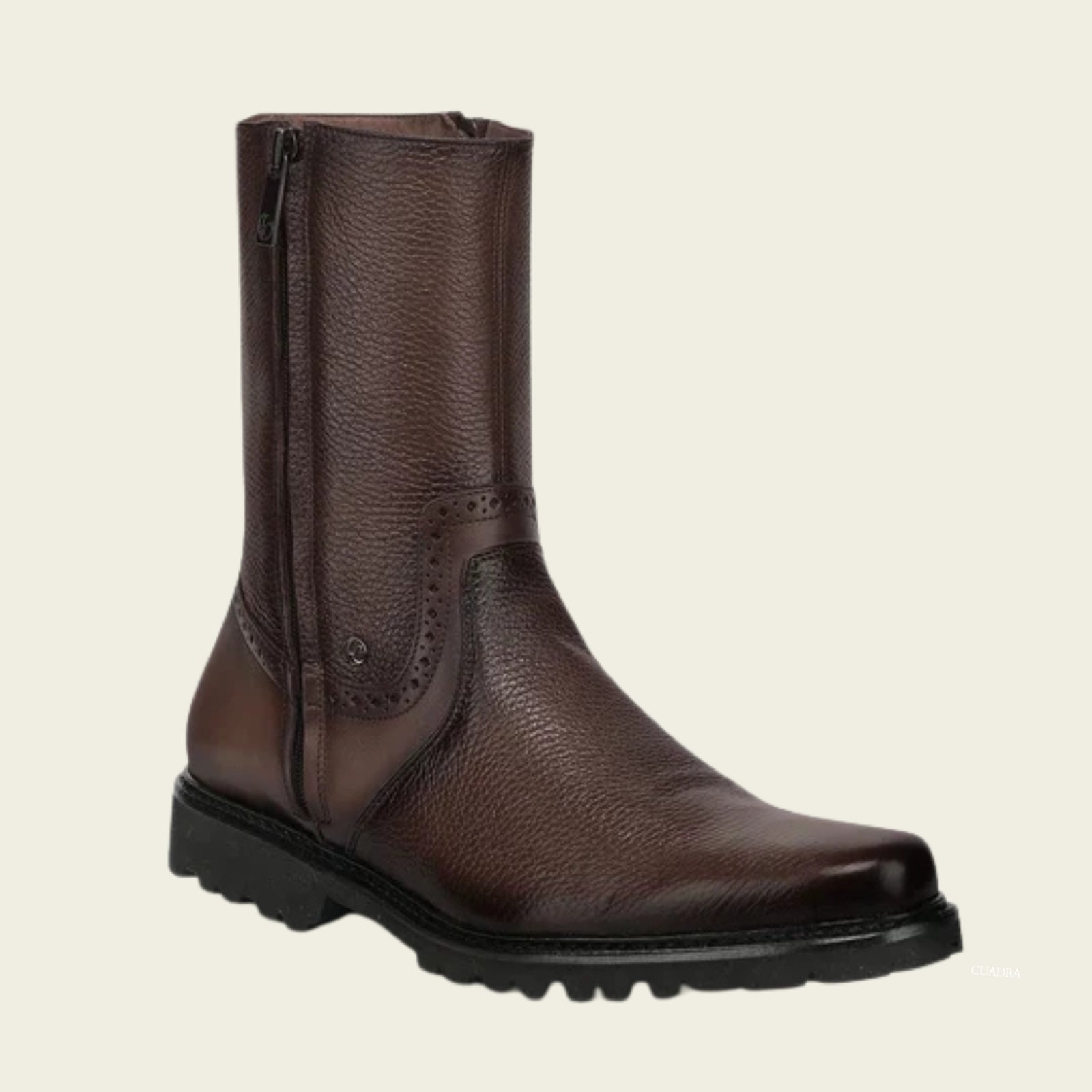 Cuadra Men's Deer Leather Round Toe Zipper Boot, Brown