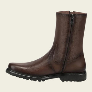 Cuadra Men's Deer Leather Round Toe Zipper Boot, Brown