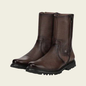 Cuadra Men's Deer Leather Round Toe Zipper Boot, Brown