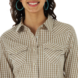 Wrangler Women's Check Snap Western Shirt, Olive