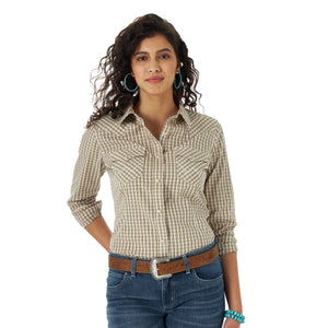 Wrangler Women's Check Snap Western Shirt, Olive