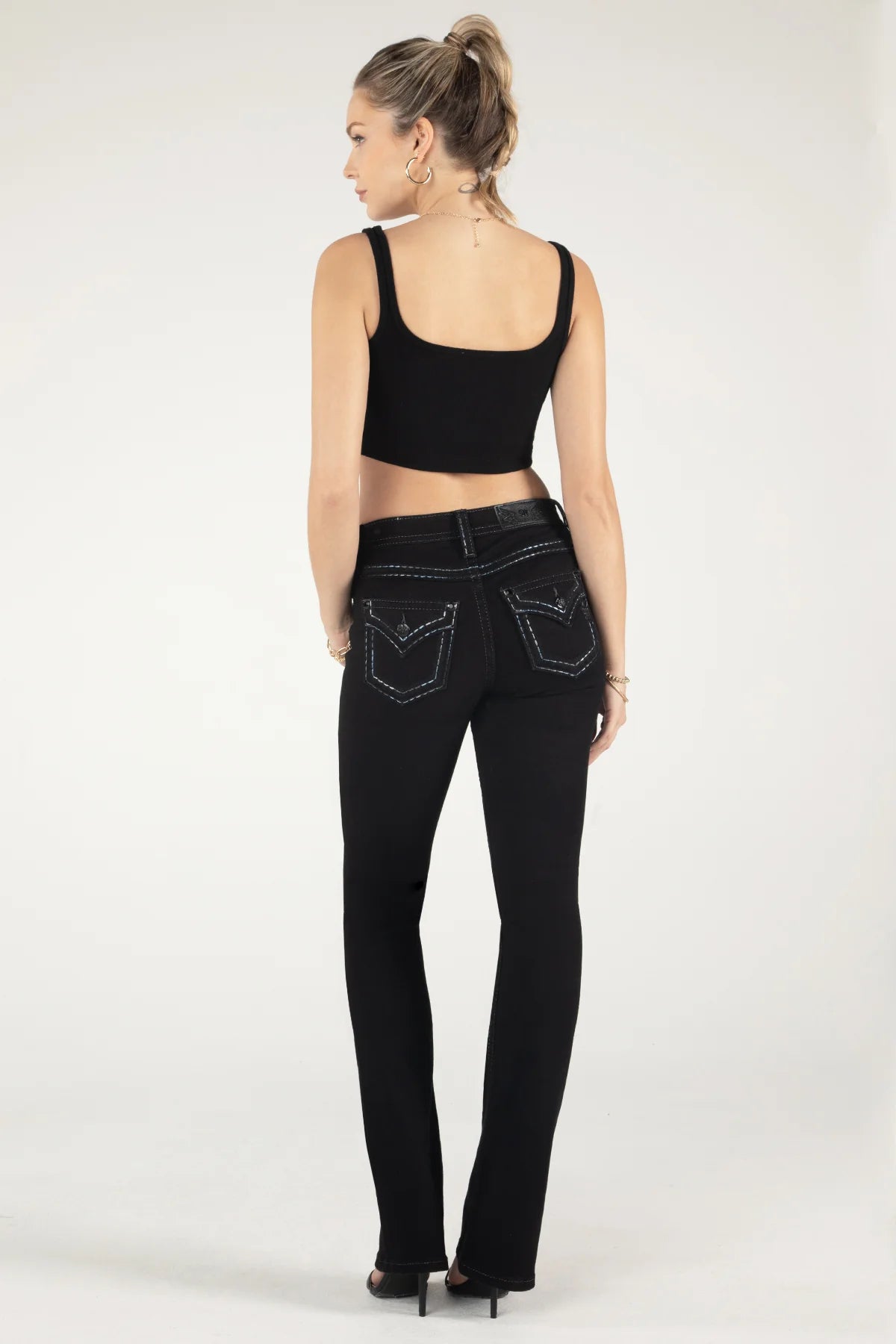Miss Me Women's Mid Rise Bootcut Denim Jeans, Black - Mora's