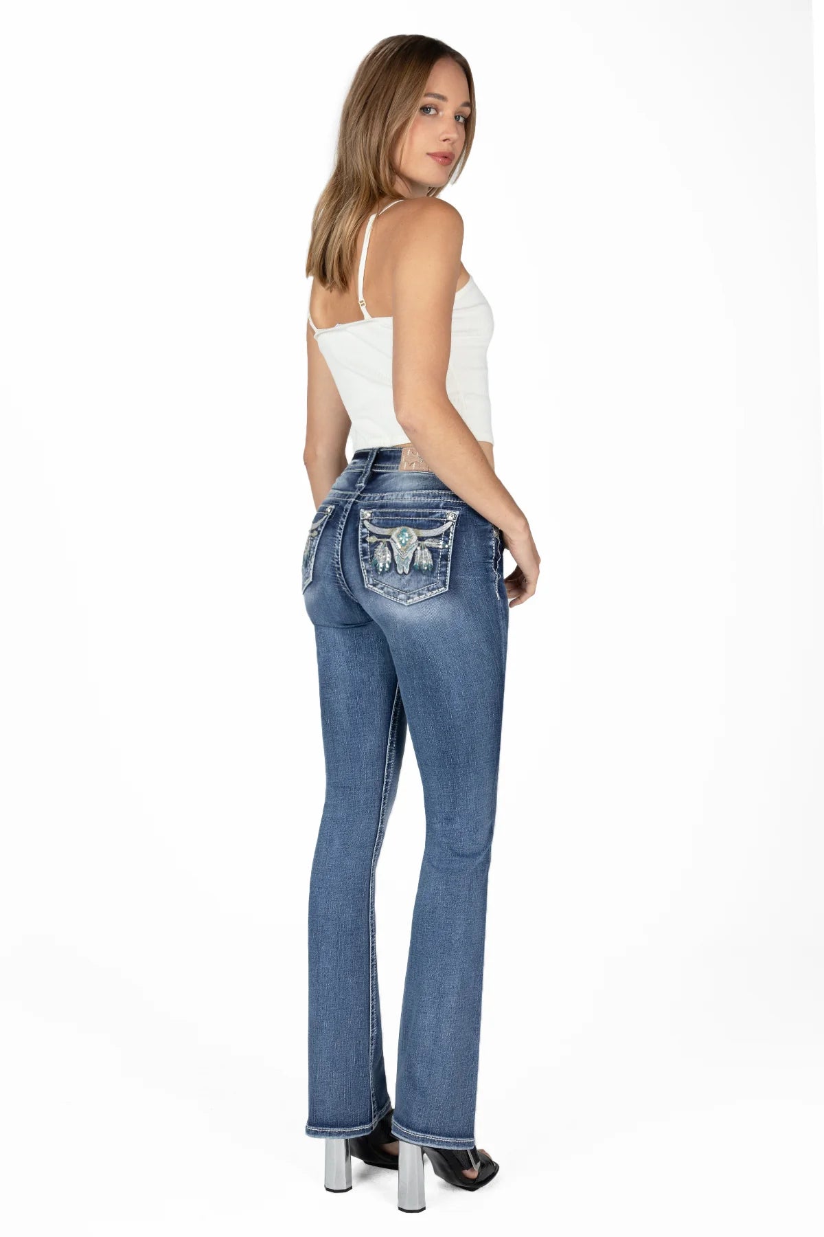 Miss Me Women's Mid Rise Bootcut Denim Jeans, Blue