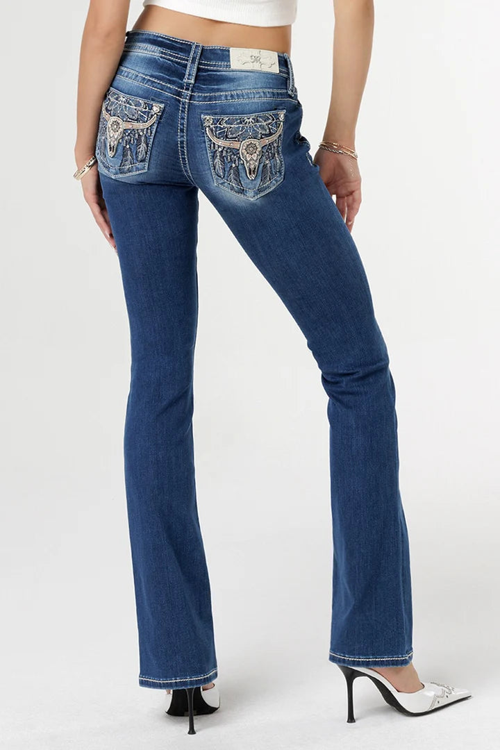 Miss Me Women's Mid Rise Bootcut Denim Jeans, Blue - Mora's Jeans