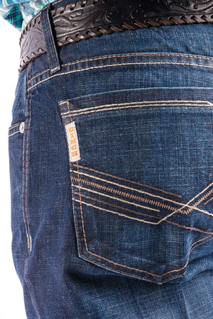 Cinch Men's Ian Mid Rise Slim Fit Bootcut Jeans, Dark Stonewash