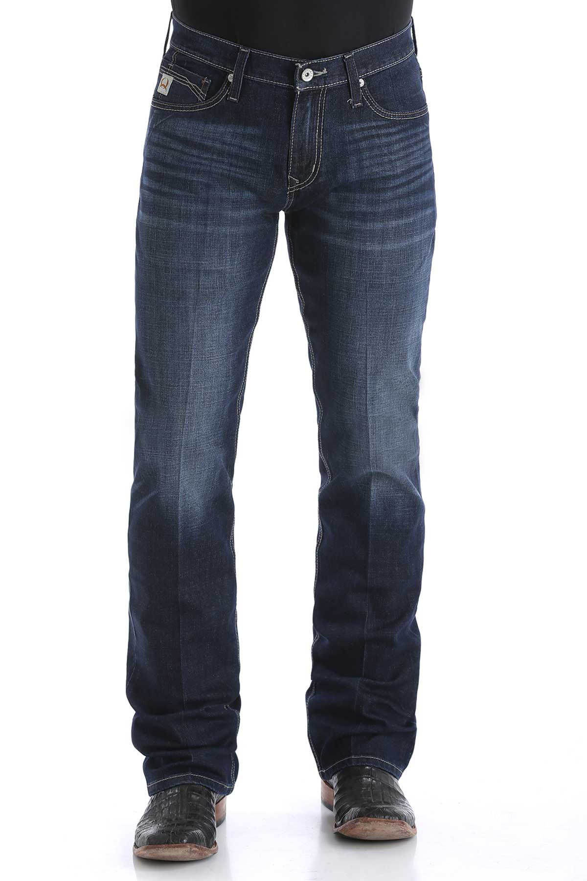 Cinch Men's Ian Mid Rise Slim Fit Bootcut Jeans, Dark Stonewash