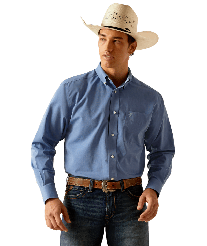 Ariat Men's MNS Wrinkle Free Solid Pinpoint Oxford  Classic Fit Shirt, Mazarine Blue