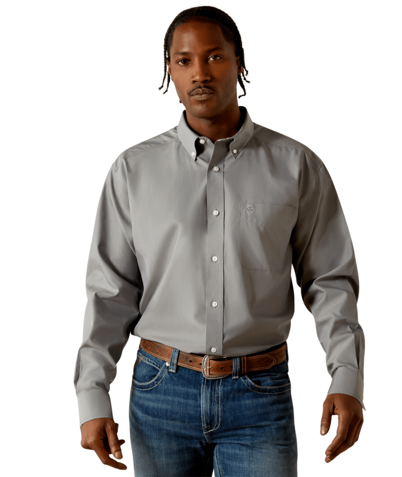 Ariat Men's MNS Wrinkle Free Solid Pinpoint Oxford  Classic Fit Shirt, Grey