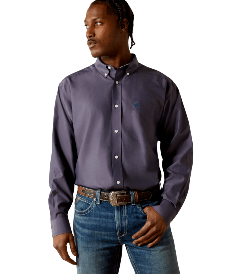 Ariat Men's MNS Wrinkle Free Solid Pinpoint Oxford  Classic Fit Shirt, Navy