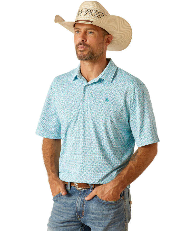 Ariat Men's MNS All Over Print Polo, Lake Blue