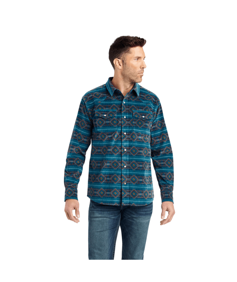 Ariat Men's MNS Hawkeye Corduroy Stretch Retro Fit Shirt, Sylvan Teal