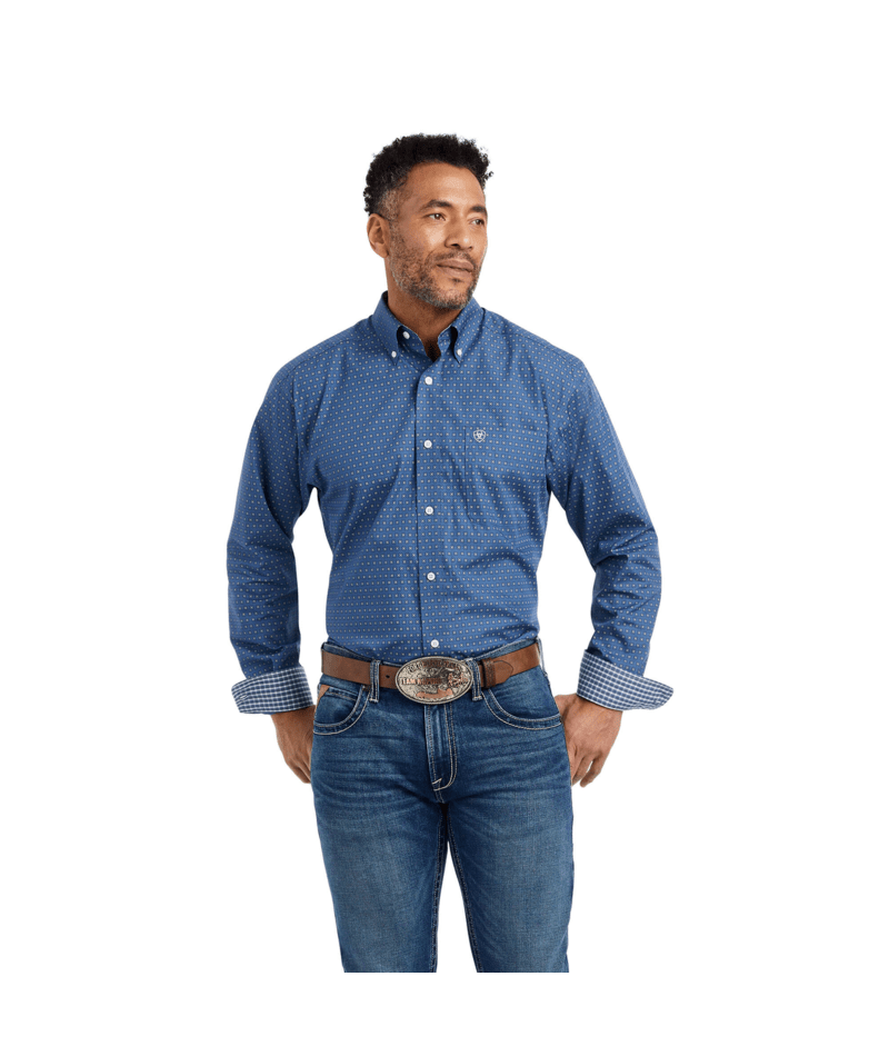Ariat Men's MNS Wrinkle Free Eaden Fitted Shirt, True Navy
