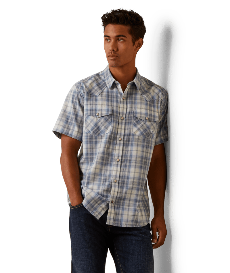 Ariat Men's MNS Halterman Retro Fit Shirt, White Asparagus