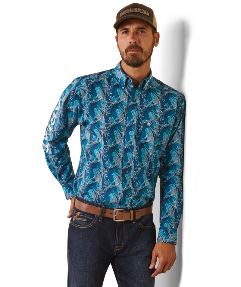 Ariat Men's MNS Team Hugh Fitted Shirt, Teal