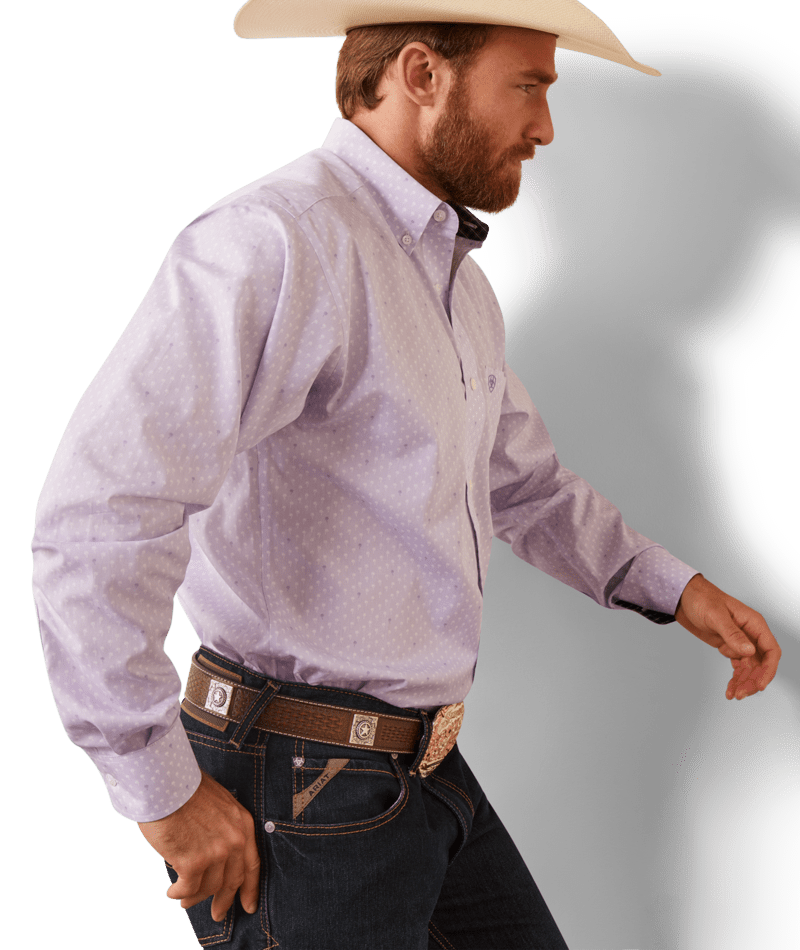 Ariat Men's MNS Wrinkle Free Flynn Fitted Shirt, Lavender Skiff