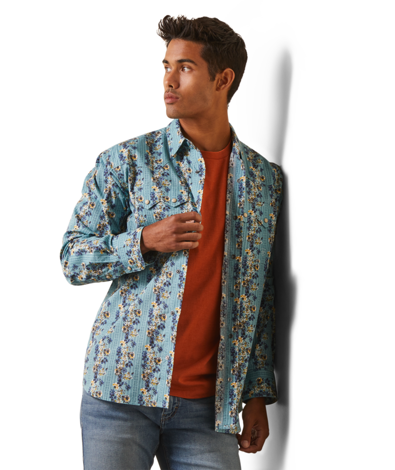 Ariat Men's MNS Hains Retro Fit Shirt, Aquatic