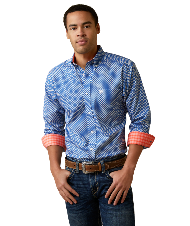 Ariat Men's MNS Wrinkle Free Wren Fitted Shirt, Bright Cobalt