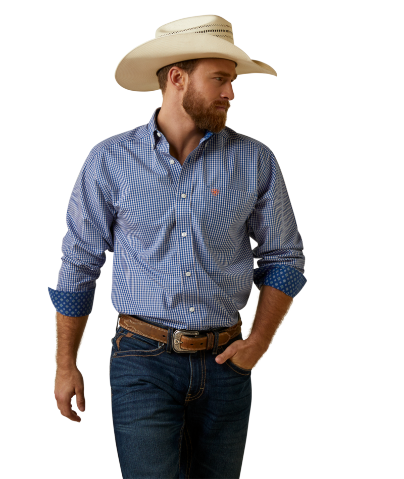 Ariat Men's MNS Wrinkle Free Finlay Fitted Shirt, True Blue