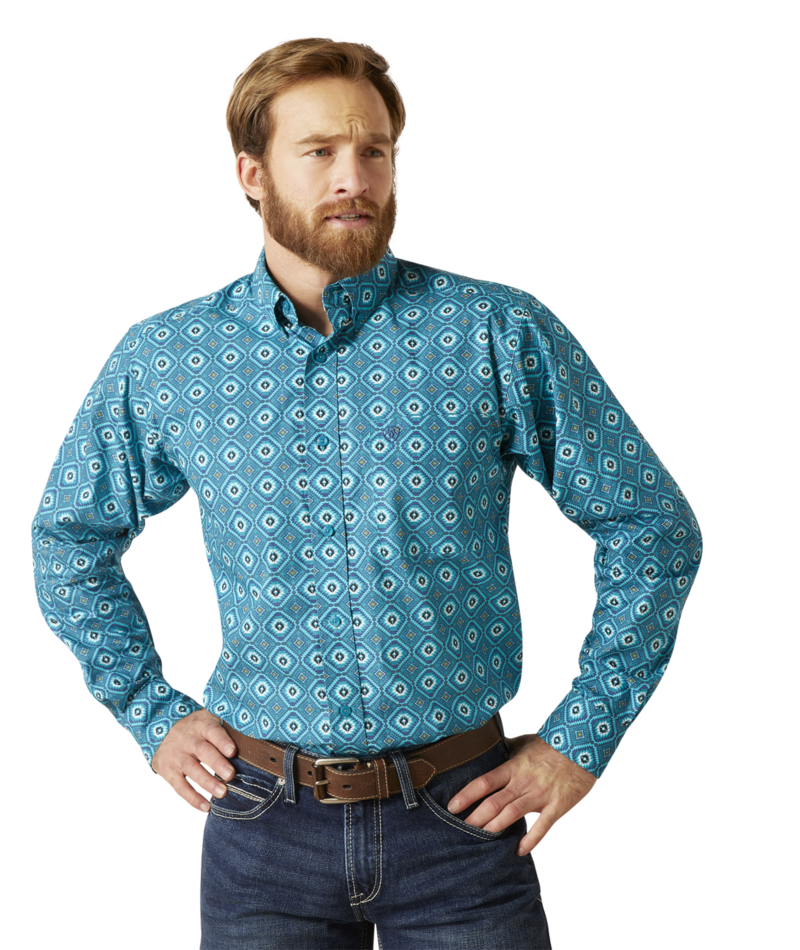 Ariat Men's MNS Bruno Fitted Shirt, Lanai Turquoise