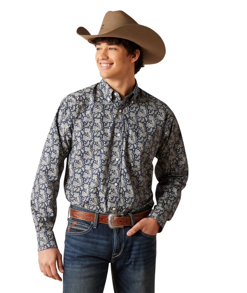 Ariat Men's MNS Wrinkle Free Kohen Classic Fit Shirt, Deep Pacific