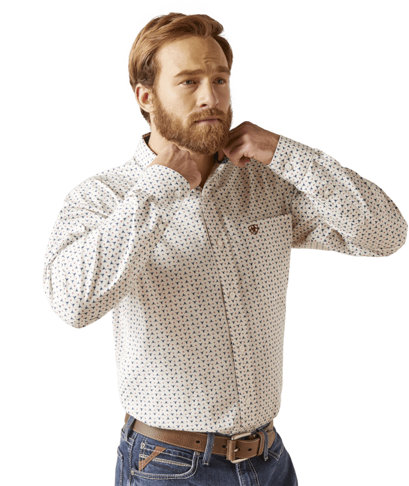 Ariat Men's MNS Wrinkle Free Kashton Fitted Shirt, White Sand