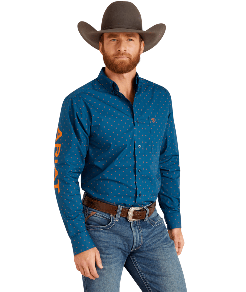 Ariat Men's MNS Team Clarence Fitted Shirt, True Blue
