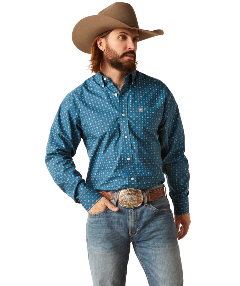 Ariat Men's MNS Wrinkle Free Garrick Classic Fit Shirt, Indochine Blue