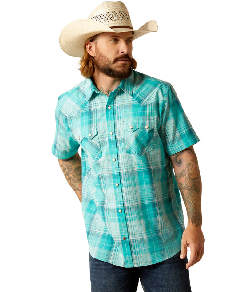 Ariat Men's MNS Haddon  Retro Fit Shirt, Winter Aqua