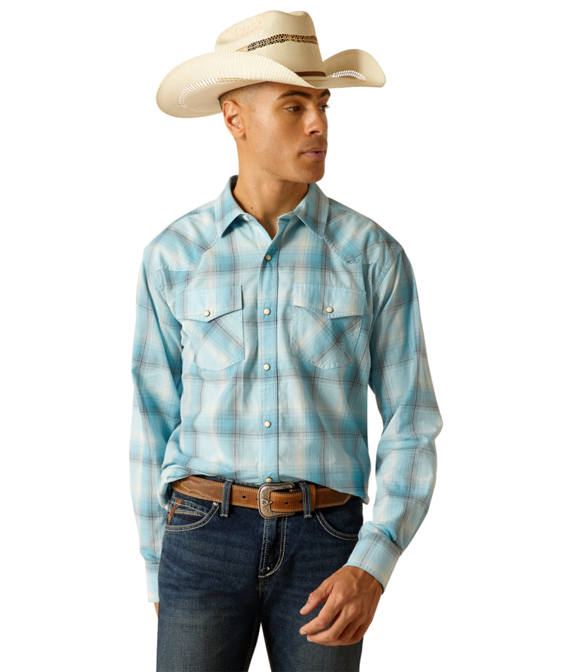 Ariat Men's MNS Henryk  Retro Fit Shirt, Crystal Blue