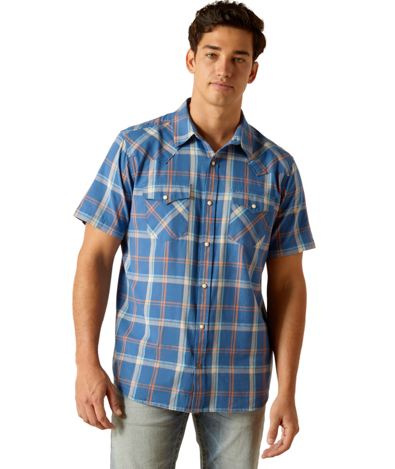 Ariat Men's MNS Hogany  Retro Fit Shirt, Blue Ridge