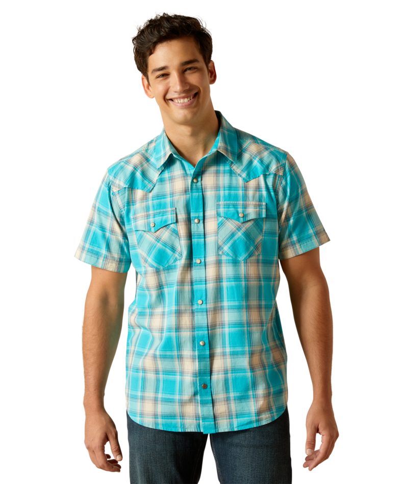 Ariat Men's MNS Howard  Retro Fit Shirt, Peacock Blue