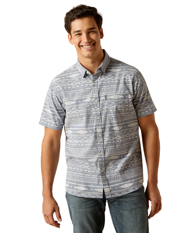 Ariat Men's MNS Mack Stretch Modern Fit Shirt, Chambray Blue