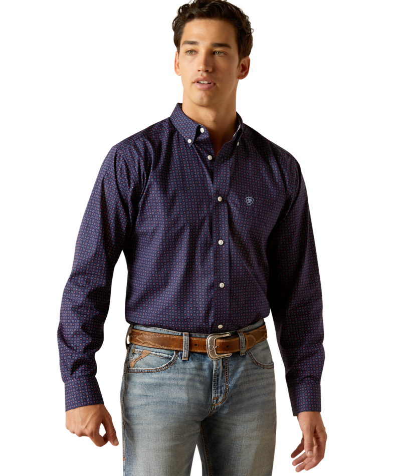 Ariat Men's MNS Wrinkle Free Wells  Fitted Shirt, Peacoat