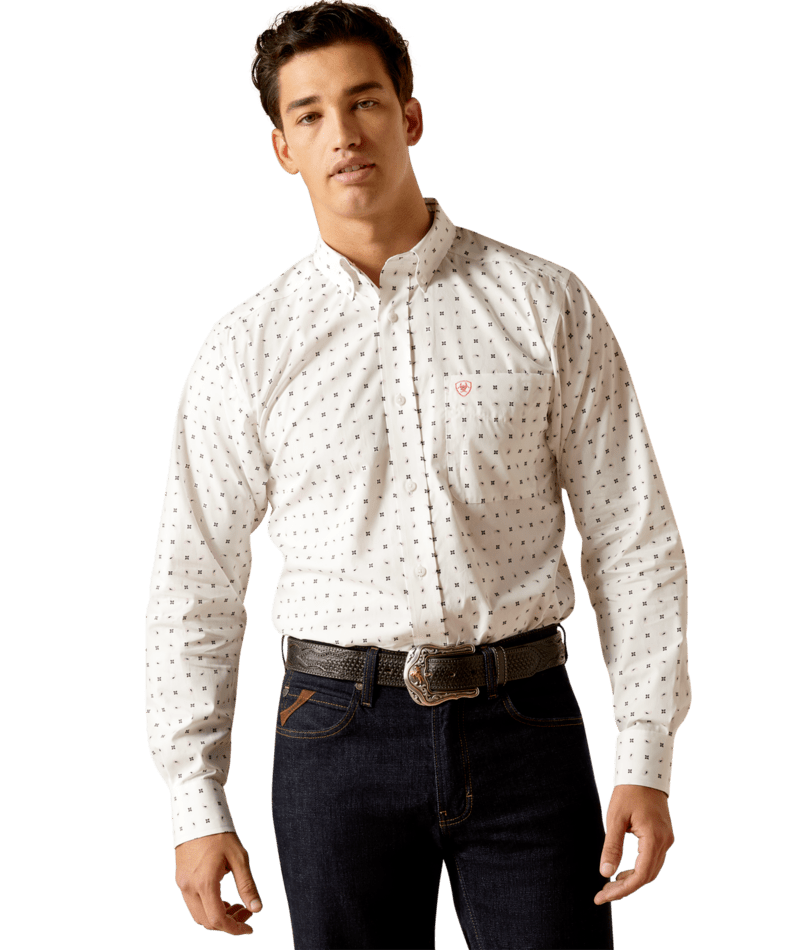 Ariat Men's MNS Wrinkle Free Blaze  Fitted Shirt, White
