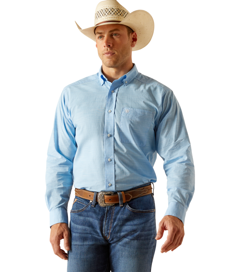 Ariat Men's MNS Solid Slub  Classic Fit Shirt, Coast Azure Blue