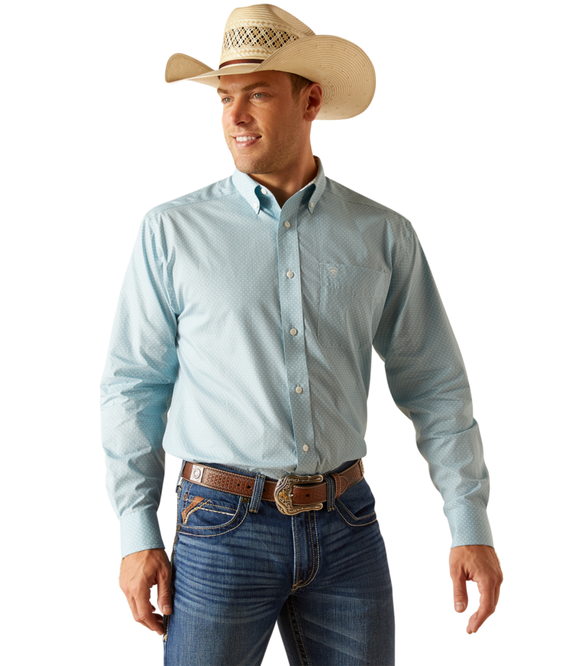 Ariat Men's MNS Wrinkle Free Ian  Classic Fit Shirt, Porcelain Blue